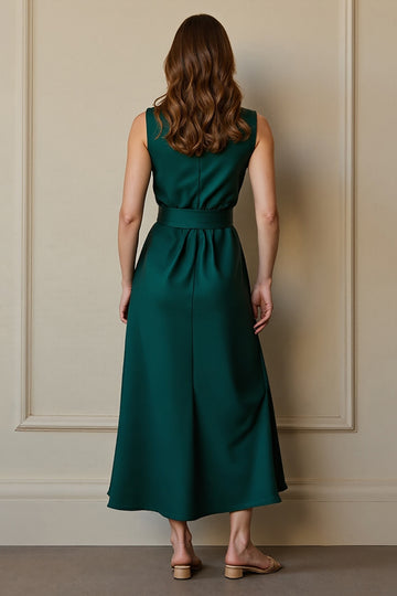 A Line Dark Green Work Dress with Belt